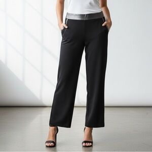 🌻Adrienne Landau Onyx Black Vegan Leather Trim Trouser Pants Rhinestone Size M